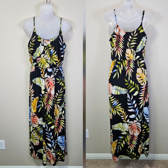 NAIF Dresses & Skirts - Naif Tropical Maxi Dress S Floral Boho Sleeveless Summer Sundress Vacation Black